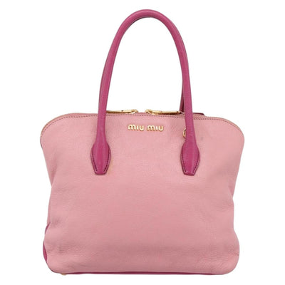 Miu Miu Tote Bag Leather Pink Gold Tone Auth 199349V - 0