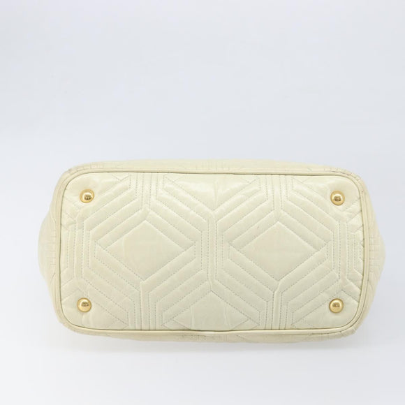 Miu Miu Vitter Shine Hand Bag Leather 2way Beige Gold Tone Auth 199350
