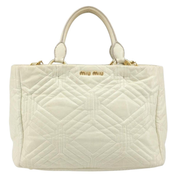 Miu Miu Vitter Shine Hand Bag Leather 2way Beige Gold Tone Auth 199350