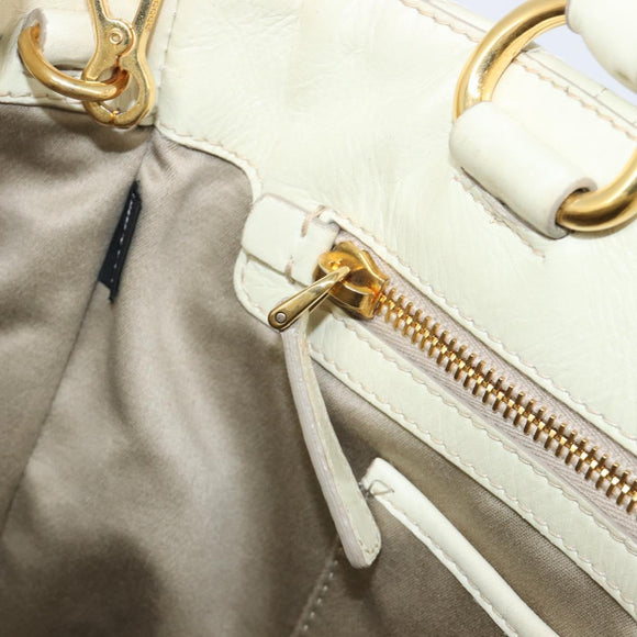 Miu Miu Vitter Shine Hand Bag Leather 2way Beige Gold Tone Auth 199350