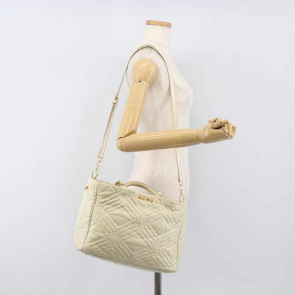 Miu Miu Vitter Shine Hand Bag Leather 2way Beige Gold Tone Auth 199350