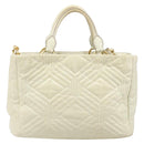 Miu Miu Vitter Shine Hand Bag Leather 2way Beige Gold Tone Auth 199350-2