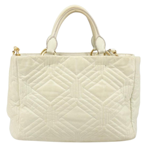 Miu Miu Vitter Shine Hand Bag Leather 2way Beige Gold Tone Auth 199350