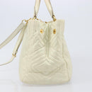 Miu Miu Vitter Shine Hand Bag Leather 2way Beige Gold Tone Auth 199350-3