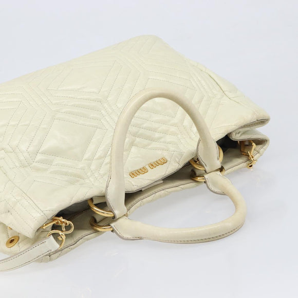 Miu Miu Vitter Shine Hand Bag Leather 2way Beige Gold Tone Auth 199350