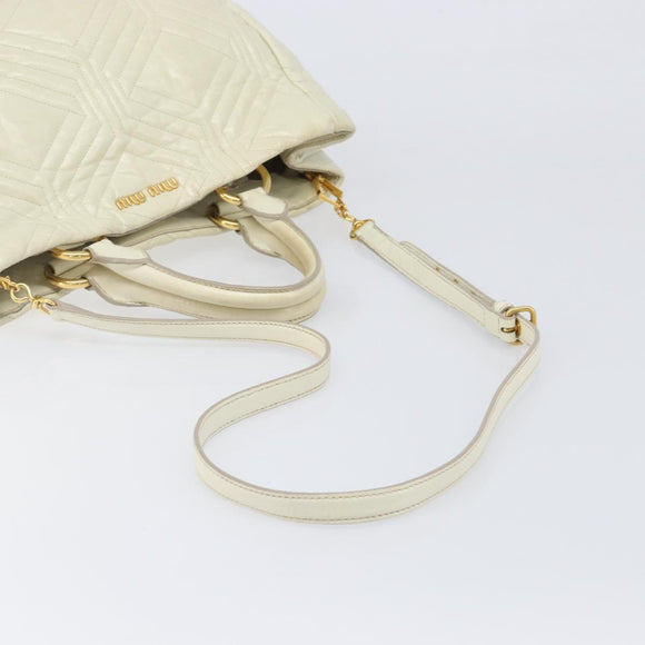 Miu Miu Vitter Shine Hand Bag Leather 2way Beige Gold Tone Auth 199350