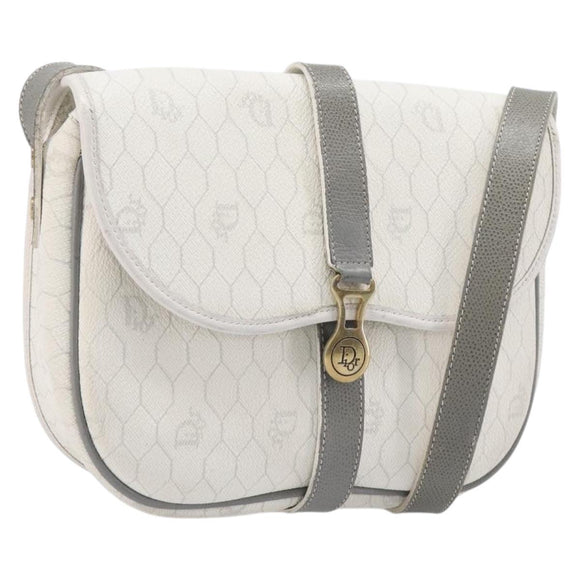 Christian Dior Honeycomb Shoulder Bag PVC Leather White Gold Tone Auth 199351