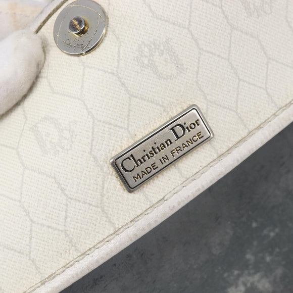 Christian Dior Honeycomb Shoulder Bag PVC Leather White Gold Tone Auth 199351