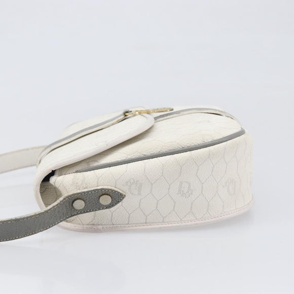 Christian Dior Honeycomb Shoulder Bag PVC Leather White Gold Tone Auth 199351