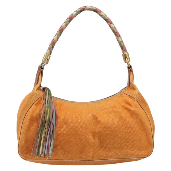 Miu Miu Shoulder Bag Canvas Orange Gold Tone Auth 199352