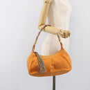 Miu Miu Shoulder Bag Canvas Orange Gold Tone Auth 199352-22