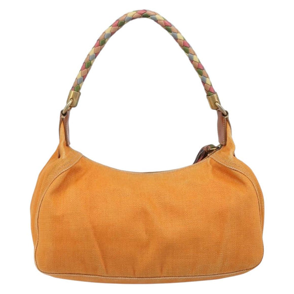 Miu Miu Shoulder Bag Canvas Orange Gold Tone Auth 199352