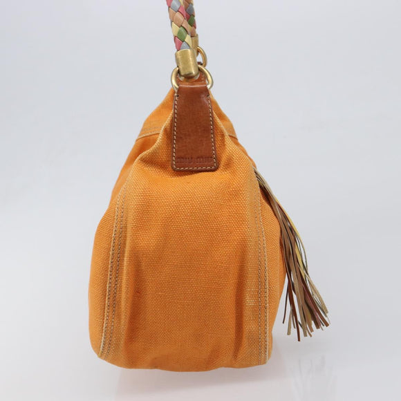 Miu Miu Shoulder Bag Canvas Orange Gold Tone Auth 199352