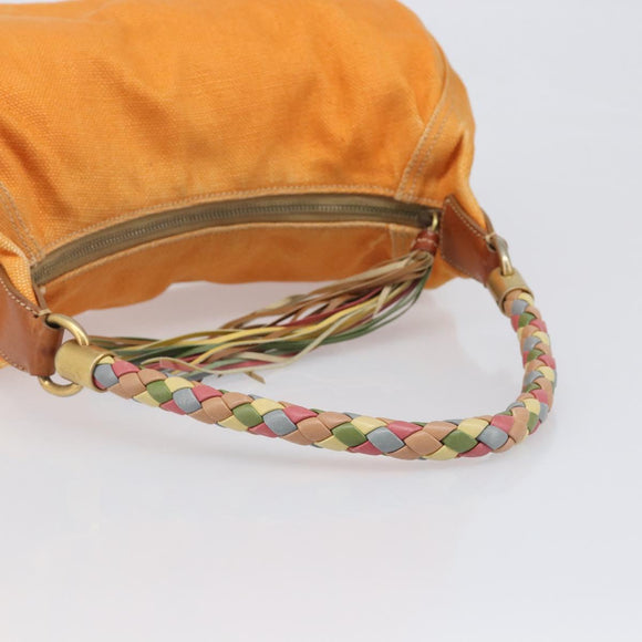 Miu Miu Shoulder Bag Canvas Orange Gold Tone Auth 199352