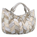 Miu Miu Tote Bag Leather Silver Gold Auth 199356A-1