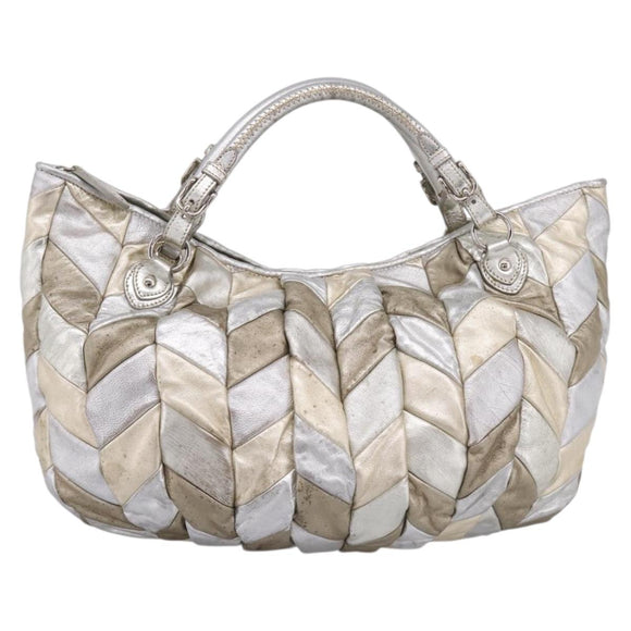 Miu Miu Tote Bag Leather Silver Gold Auth 199356A