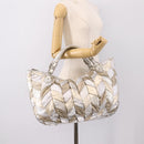 Miu Miu Tote Bag Leather Silver Gold Auth 199356A-23