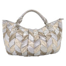 Miu Miu Tote Bag Leather Silver Gold Auth 199356A-3
