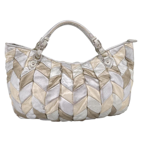 Miu Miu Tote Bag Leather Silver Gold Auth 199356A
