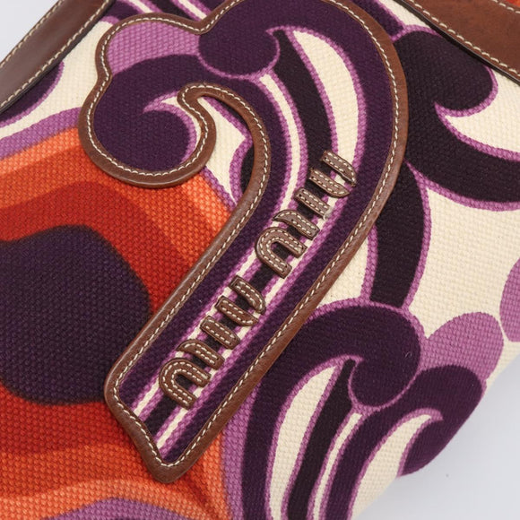 Miu Miu Hand Bag Canvas Purple Brown Auth 199357A