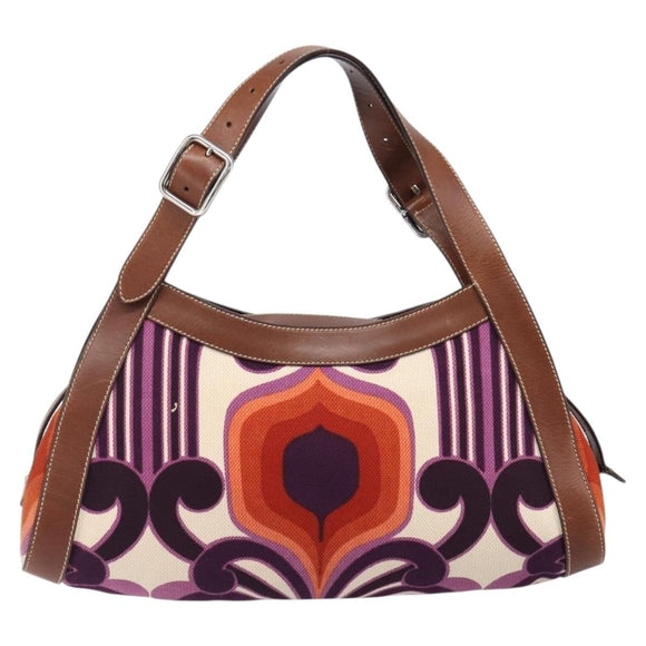 Miu Miu Hand Bag Canvas Purple Brown Auth 199357A