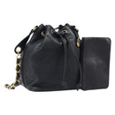CHANEL Drawstring Chain Shoulder Bag Lamb Skin Black Gold Tone CC Auth 199358V-1