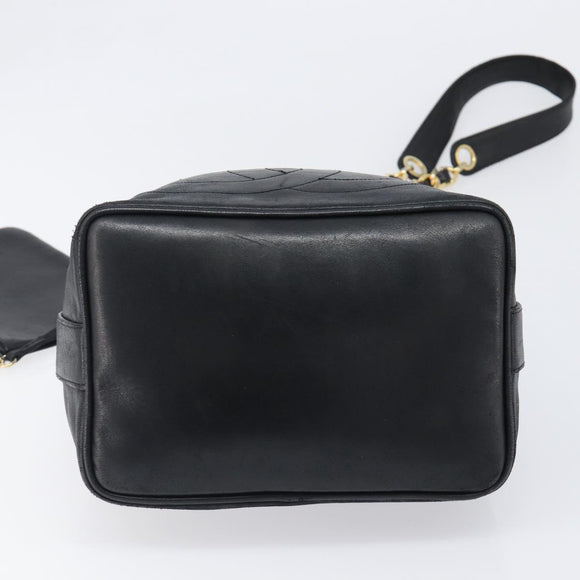 CHANEL Drawstring Chain Shoulder Bag Lamb Skin Black Gold Tone CC Auth 199358V