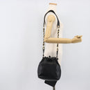 CHANEL Drawstring Chain Shoulder Bag Lamb Skin Black Gold Tone CC Auth 199358V-25