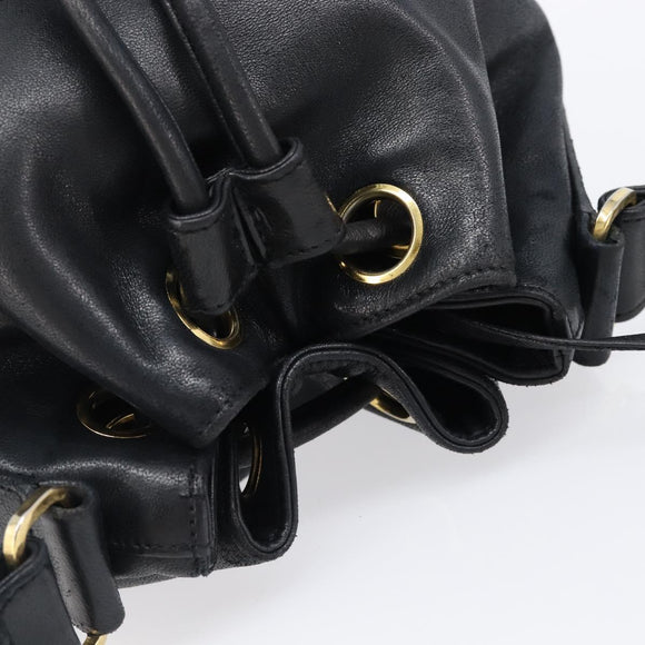 CHANEL Drawstring Chain Shoulder Bag Lamb Skin Black Gold Tone CC Auth 199358V
