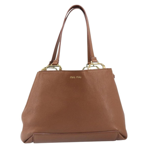 Miu Miu Hand Bag Leather Brown Gold Tone Auth 199360V