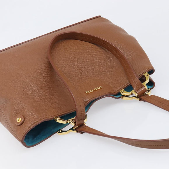 Miu Miu Hand Bag Leather Brown Gold Tone Auth 199360V