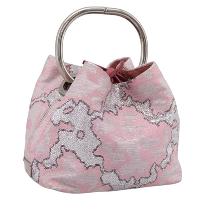 PRADA Brocade Hand Pouch Silk Pink Silver Auth 199363SAM