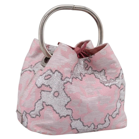 PRADA Brocade Hand Pouch Silk Pink Silver Auth 199363SAM