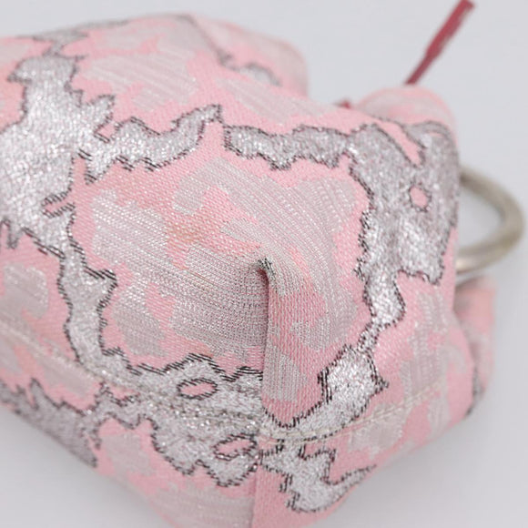 PRADA Brocade Hand Pouch Silk Pink Silver Auth 199363SAM
