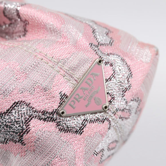 PRADA Brocade Hand Pouch Silk Pink Silver Auth 199363SAM