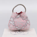 PRADA Brocade Hand Pouch Silk Pink Silver Auth 199363SAM-12
