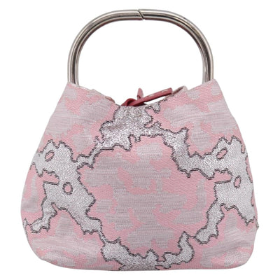 PRADA Brocade Hand Pouch Silk Pink Silver Auth 199363SAM - 0