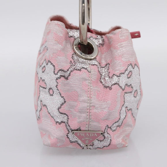 PRADA Brocade Hand Pouch Silk Pink Silver Auth 199363SAM