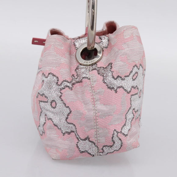 PRADA Brocade Hand Pouch Silk Pink Silver Auth 199363SAM