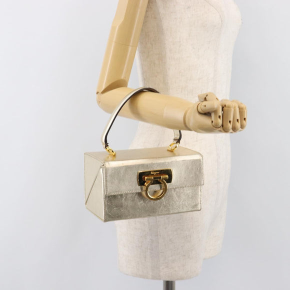 Salvatore Ferragamo Gancini Vanity Hand Bag Leather Gold Auth 199364A