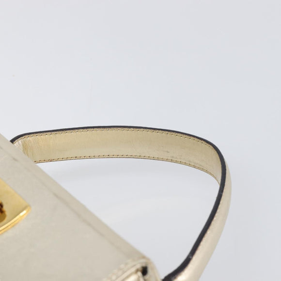 Salvatore Ferragamo Gancini Vanity Hand Bag Leather Gold Auth 199364A