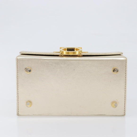 Salvatore Ferragamo Gancini Vanity Hand Bag Leather Gold Auth 199364A