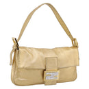 FENDI Mamma Baguette Shoulder Bag Leather Gold Silver Auth 199367A-1