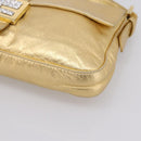 FENDI Mamma Baguette Shoulder Bag Leather Gold Silver Auth 199367A-9