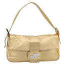 FENDI Mamma Baguette Shoulder Bag Leather Gold Silver Auth 199367A-13