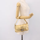 FENDI Mamma Baguette Shoulder Bag Leather Gold Silver Auth 199367A-22