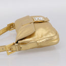 FENDI Mamma Baguette Shoulder Bag Leather Gold Silver Auth 199367A-3