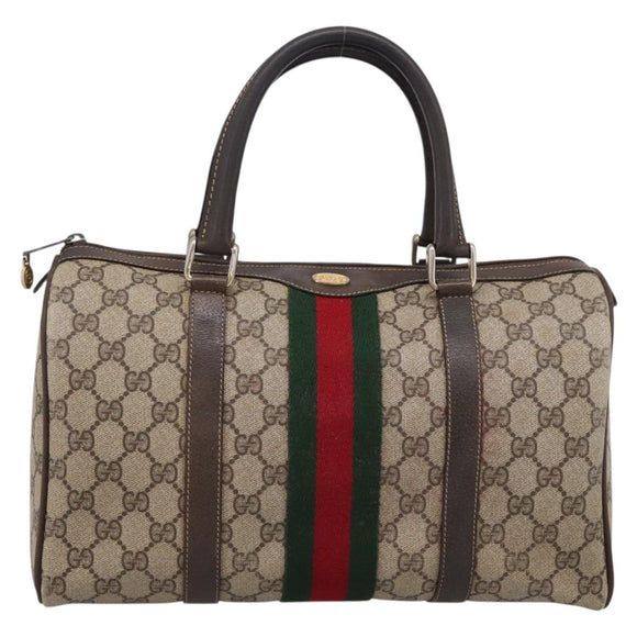 GUCCI GG Supreme Web Sherry Line Boston Bag PVC Beige 10 012 3842 Auth 199377