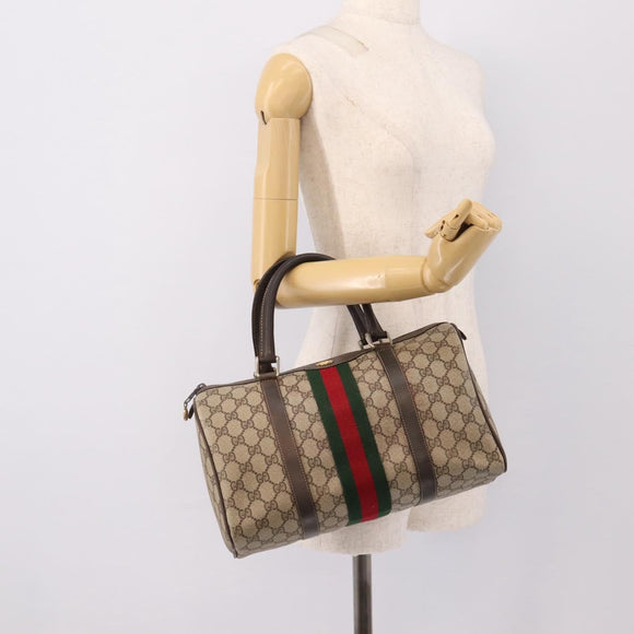 GUCCI GG Supreme Web Sherry Line Boston Bag PVC Beige 10 012 3842 Auth 199377