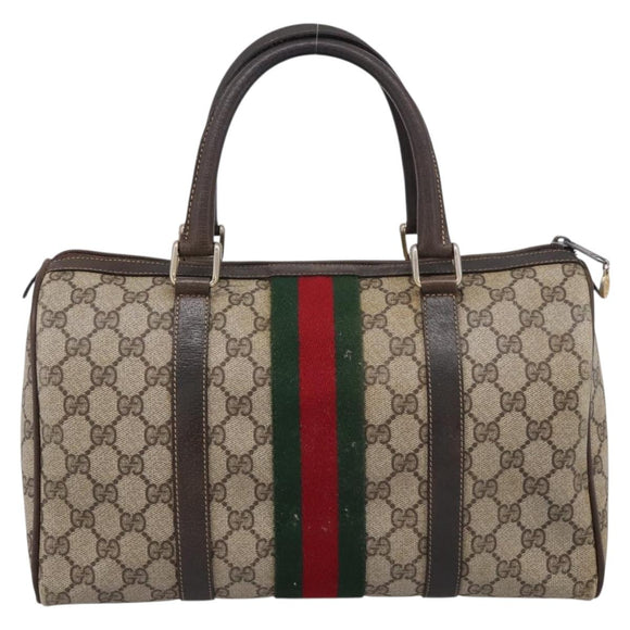 GUCCI GG Supreme Web Sherry Line Boston Bag PVC Beige 10 012 3842 Auth 199377